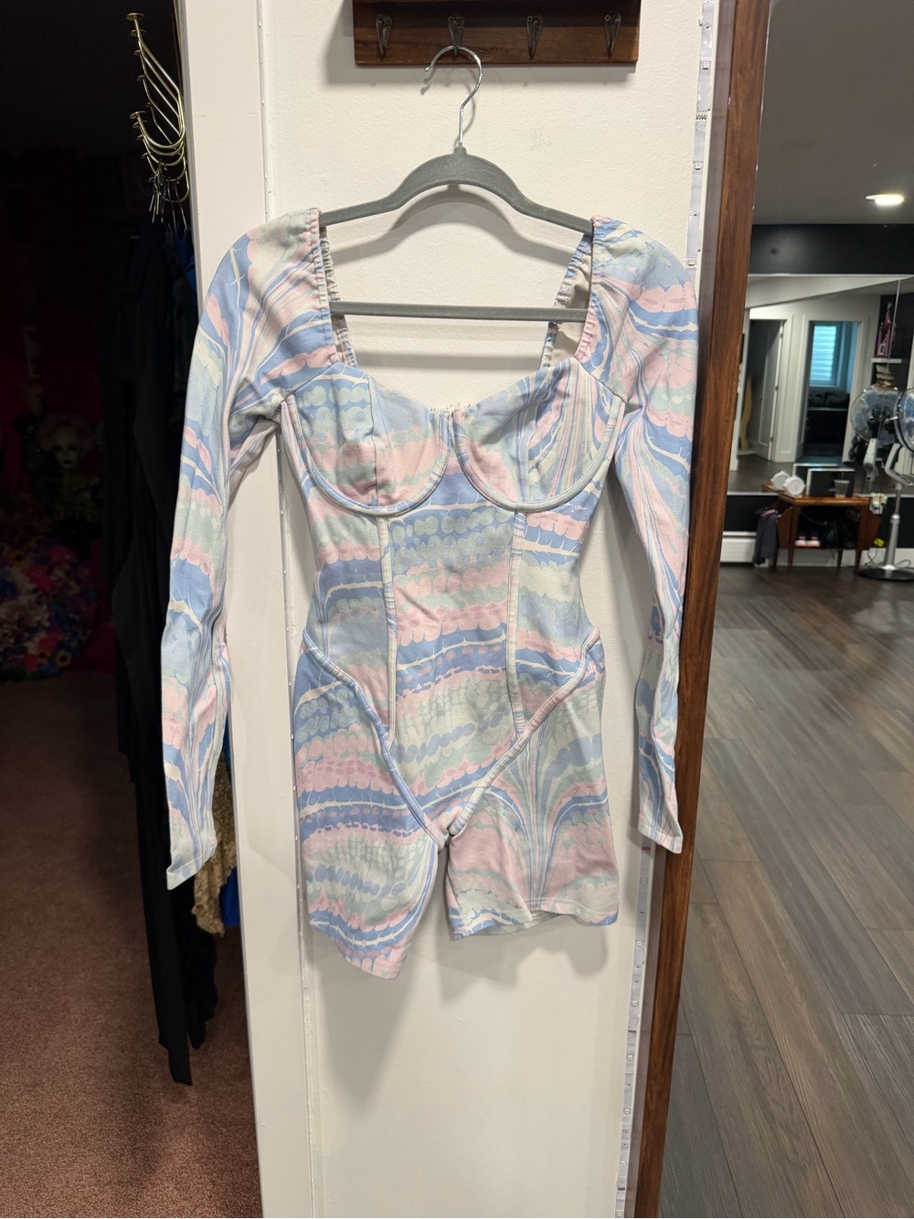 Selkie Pastel Swirl Long Sleeve Bodysuit in Pink, Blue & Cream